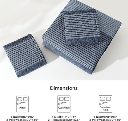 Litanika Oversized King Quilt Set Sapphire Blue, 120x98 Stripe Bedspread Coverlet 3 Pieces, Sapphire Blue Lightweight Quilted Bedding Set for All Season(Oversized King-1 Quilt, 2 Pillowcases)