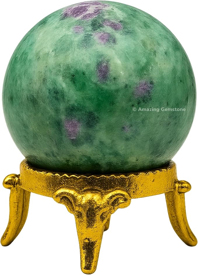 Amazing Gemstone Ruby Fuchsite Crystal Ball with Stand - 1.5 Inches Crystal Sphere Meditation Balls for Witchcraft and Decorative Balls