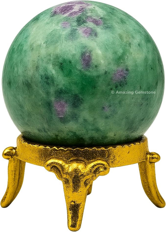 Amazing Gemstone Ruby Fuchsite Crystal Ball with Stand - 1.5 Inches Crystal Sphere Meditation Balls for Witchcraft and Decorative Balls