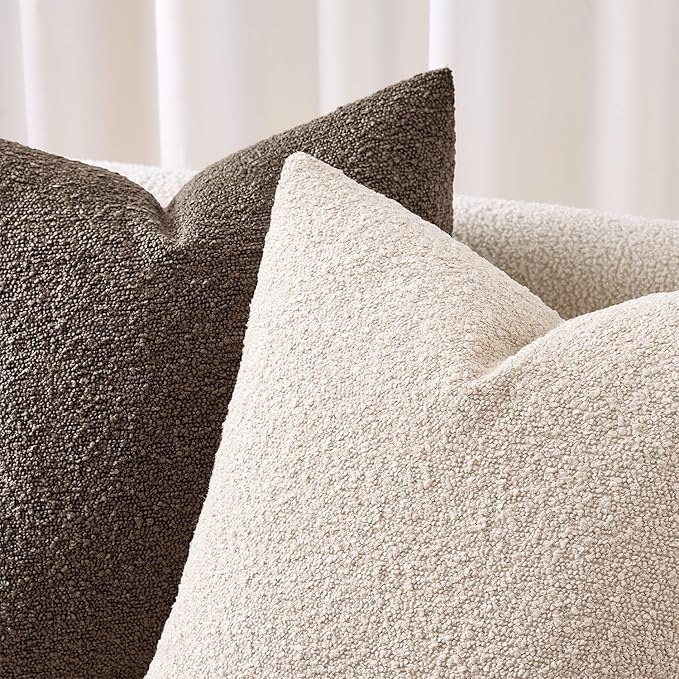 ANRODUO Pack of 2 Textured Boucle Throw Pillow Covers Soft Beige Decorative Accent Solid Pillow Cases Cozy Modern Couch Cushion Case for Chair Sofa Bedroom Living Room Spring Home Decor, 20 x 20 Inch