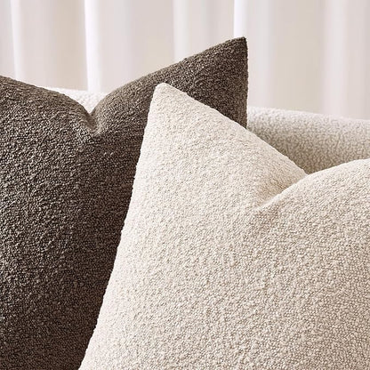 ANRODUO Pack of 2 Textured Boucle Throw Pillow Covers Soft Beige Euro Decorative Accent Solid Pillow Cases Cozy Modern Couch Cushion Case for Chair Sofa Bedroom Living Room Home Decor, 24 x 24 Inch