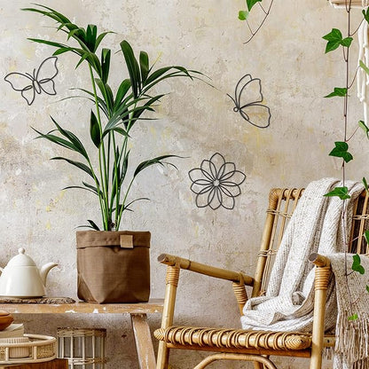 Hotop 6 Pieces Metal Butterfly Wall Decor Metal Wall Art Heart Hanging Decorations Wire Flowers Decals Decor for Kitchen Bathroom Indoor Outdoor Wedding Birthday Party(Stylish,Black)