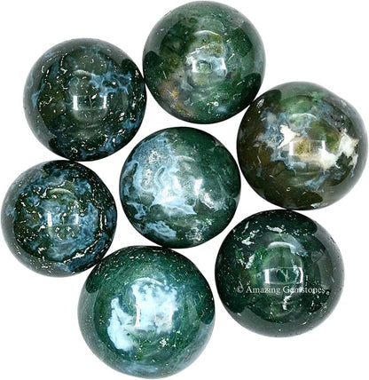 Amazing Gemstone Moss Agate Crystal Ball - 1" Inches Crystal Sphere Meditation Balls for Witchcraft and Decorative Balls - Crystals and Healing Stones Beginners Gift (Pack of 1)
