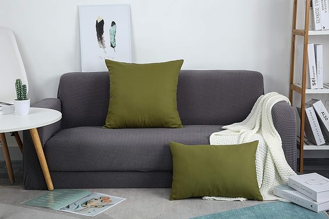 TangDepot Handmade Decorative Solid 100% Cotton Canvas Throw Pillow Covers/Pillow Shams, (24"x24", Olive Green)