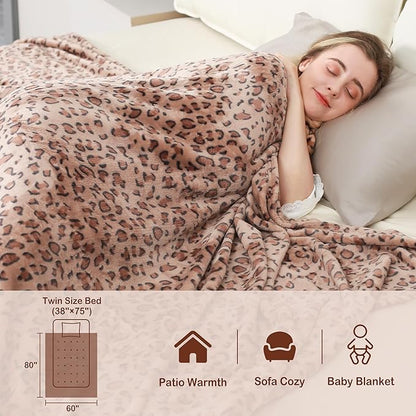 Viviland Fleece Blanket Twin Size Cheetah Print - 280GSM Lightweight Soft Fuzzy Cozy Plush Throw Blanket for Couch, Bed, Sofa, Travel, Camping, 60x80 inches