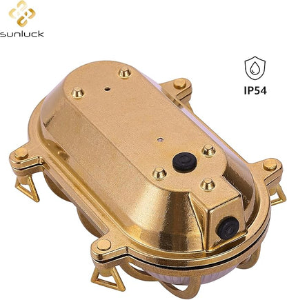 Sunluck Brass Bulkhead Light,Grid Oval Nautical Wall Sconces,Lampshade,Ceiling Mount Lighting,Brass Sauna Light Waterproof IP54,Rust Resistant,for Decoration Cafe,Bar,Porches,Patios,Restaurants