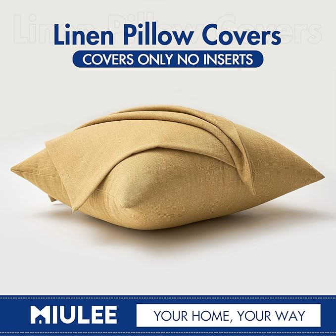 MIULEE Pack of 2 Decorative Linen Burlap Textured Pillow Covers Farmhouse Boho Accent Pillowcases Spring Home Decor for Couch Sofa Bedroom Living Room 18x18 Inch Mustard Yellow