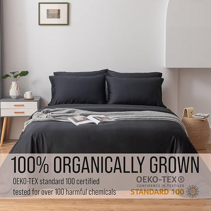 Bella Coterie 6 Piece Luxury Bamboo Viscose Split Top King Size Sheet Set | 34" Split for Adjustable Beds | 100% Organically Grown| Cooling | 18” Deep Pocket | 4 Pillowcases [Black]