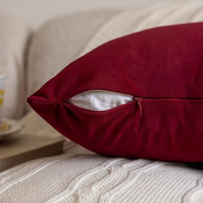 FEVERQIYI 22x22 Velvet Pillow Covers Set of 2 Christmas Red Decorative Square Throw Pillowcase Soft Solid Cushion Covers for Bedroom Living Room Outdoor Indoor Decoration