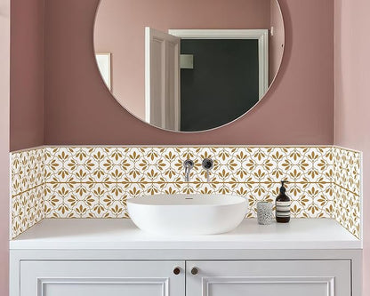 FLFK Wallpaper Border Gold and White Patterns Peel and Stick Wall Border Self Adhesive Wallpapers for Living Room Bedroom Kitchen Bathroom 6"x240"