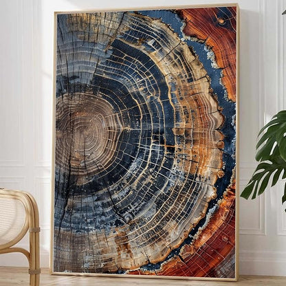 IBHJSART Framed Tree Ring Canvas Wall Art Vintage Colorful Wood Stump Painting Prints Modern Minimalist Pictures Neutral Nature Rustic Farmhouse Decor Living Room Bedroom Bathroom Office