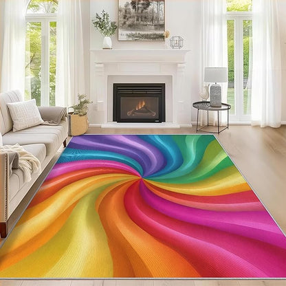 3x5 Rainbow Spiral Rugs for Bedroom Decor, Washable Colorful Swiral Pattern Area Rug, Living Room Home Decoration, Non Slip Soft Thin, Abstract Art Decor Carpet PF-P 56