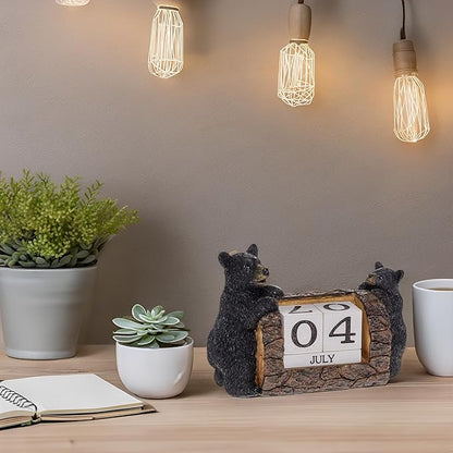 Pine Ridge Desk Calendar Blocks - Perpetual Calendar, Flip Month And Day Date Blocks, Rustic Calendars For Home, Office, Classroom And Decor (Black Bear)