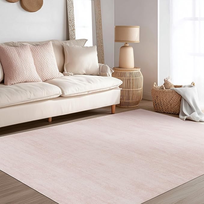 Light Pink Rug 5x7 for Nursery Bedroom,Abstract Cute Modern Washable Boho Area Rugs for Girls Room,Blush