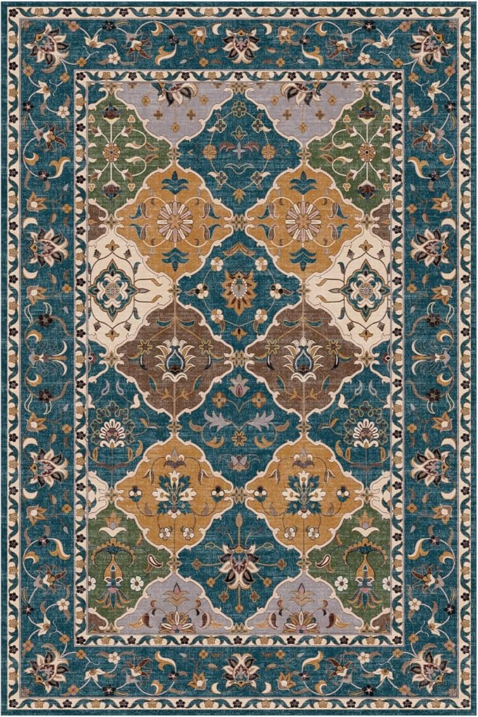Lessymo Moroccan Washable Rugs for Entryway, Faux Wool 2x3 Small Area Rug for Kitchen Bathroom Corridor - Non-Slip Indoor Door Mat Low Plie Stain Resistant Boho Runner Rug, Olive Green and Gold
