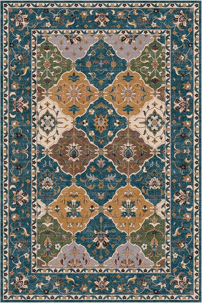 Lessymo Moroccan Washable Rugs for Entryway, Faux Wool 2x3 Small Area Rug for Kitchen Bathroom Corridor - Non-Slip Indoor Door Mat Low Plie Stain Resistant Boho Runner Rug, Olive Green and Gold
