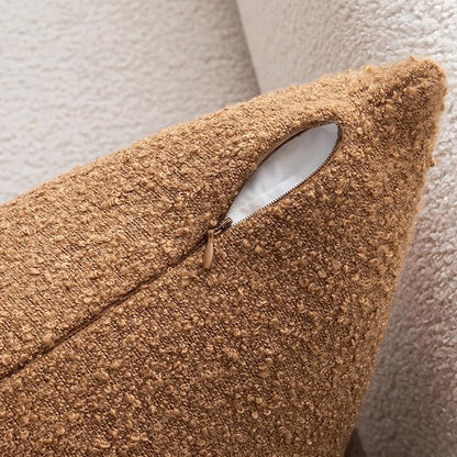 MIULEE Boucle Throw Pillow Covers 16x16 Inch Set of 2 Brown Faux Leather Textured Decorative Pillow Cases Boho Farmhouse Accents Cushion Covers for Couch Bed Livingroom Home Decor