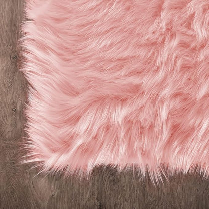 Latepis Pink Faux Sheepskin Round Rugs 6.7ft Cute Furry Rug for Bedroom Girls Large Circle Rug for Living Room Entertainment Room Fluffy Rugs Luxury Home Decor