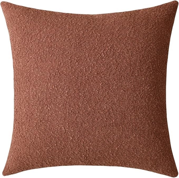 Jeneoo Ocher Decorative Square Thick Accent Terracotta Throw Pillow Covers Fine Textured Boucle Couch Cushion Cases for Sofa Decor, Set of 1, 24 x 24 Inch
