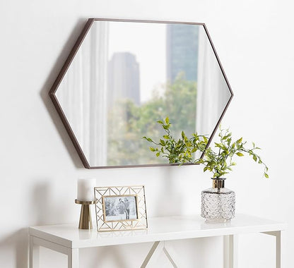 Kate and Laurel Rhodes Hexagon Wall Mirror, 24.75 x 36.75-Inches, Walnut Brown