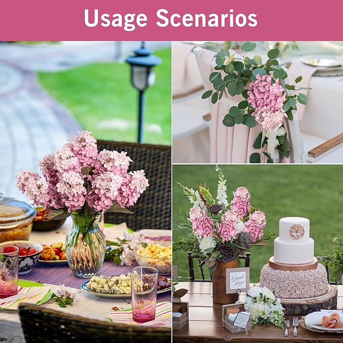 Hydrangea Artificial Flowers ,Fall Hydrangeas Artificial Flowers, Fake Fall Dried Hydrangea Decoration,Faux Silk Flower With Stems Winter Decor Indoor and outdoor(Pink 24"8pcs) Without Vase