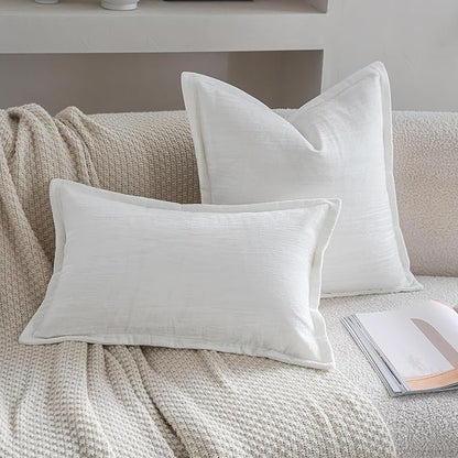 Neelvin Set of 2 Velvet Decorative Throw Pillow Covers 12x20 Inch White Modern Luxury Cushion Covers Textured Pillow Cases for Living Room Home Decor Couch Sofa