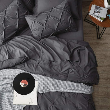 Bedsure Full Comforter Set Dark Grey - Bed in a Bag Full Size Bedding Set 7 Pieces, GentleSoft™ Pintuck Bed Set Gift for Family, Pinch Pleat All Season Comforter with Sheets, Pillowcases & Shams