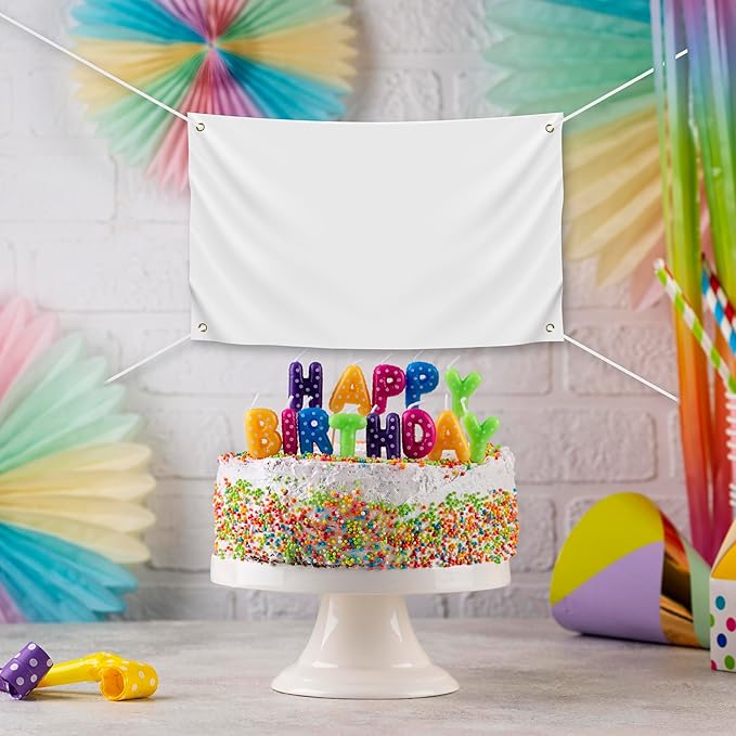 2 Pcs Blank DIY Banners Polyester Oxford Cloth White Banner with Hanging Rope for Wall Signs Writing DIY Painting Indoor Outdoor Office Camping Yard Birthday Party Decorations Supplies 1.6x1ft-BECKTEN