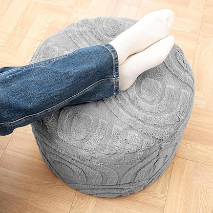 Asuprui Round Ottoman Pouf Ottoman Foot Stool Seat Faux Fur Bean Bag Foot Rest Floor Chair Leg Rest for Living Room, Bedroom or Wedding Gifts 20x20x14 Inches (Quiet Gray)