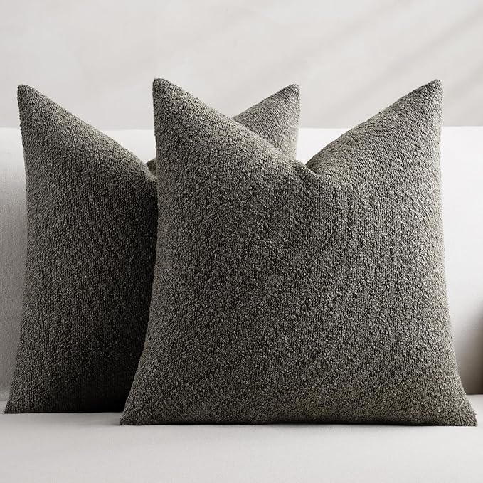 Throw Pillow Covers 18 x 18 Inch Set of 2, Accent Soft Boucle Textured Pillow Cover, Decorative Solid Color Cozy Cushion Pillow Case for Couch Bedroom Sofa Living Room Home Decor, Dark Brown