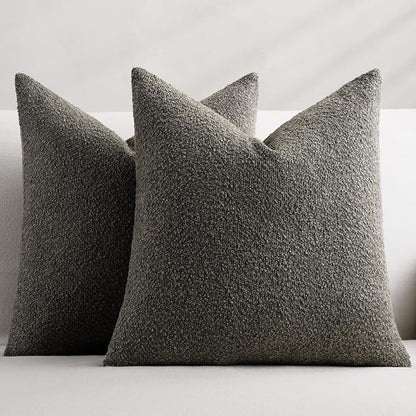 Throw Pillow Covers 18 x 18 Inch Set of 2, Accent Soft Boucle Textured Pillow Cover, Decorative Solid Color Cozy Cushion Pillow Case for Couch Bedroom Sofa Living Room Home Decor, Dark Brown