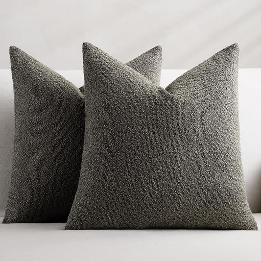 Throw Pillow Covers 20 x 20 Inch Set of 2, Accent Soft Boucle Textured Pillow Cover, Decorative Solid Color Cozy Cushion Pillow Case for Couch Bedroom Sofa Living Room Home Decor, Dark Brown
