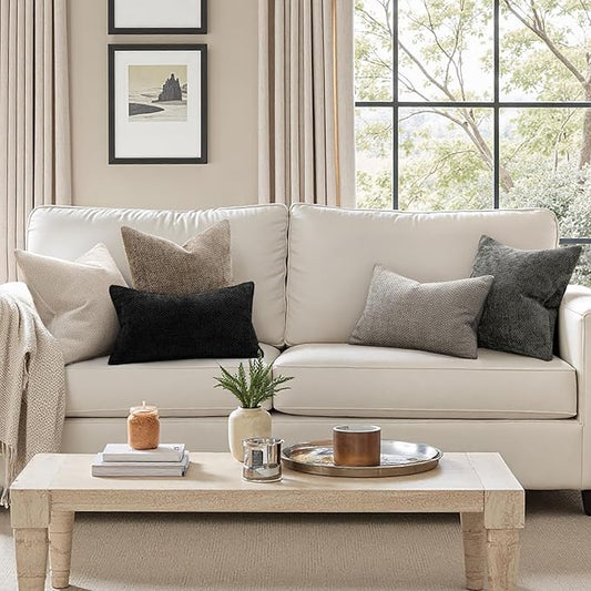 MIULEE Pack of 2 Christmas Couch Throw Pillow Covers 18x18 Inch Neutral Beige Modern Boho Accent Decorative Pillow Covers Soft Chenille Farmhouse Cushion Covers for Home Decor Bed Sofa Living Room
