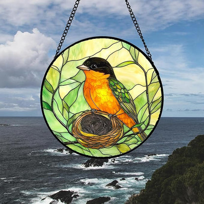 DASTOLL Stained Glass Window Hanging 4 Pcs Set Bird Theme On Branch 7.8" - Cardinal Suncatcher Door Garden Sun Catcher Decor Birthday Christmas for Mom Woman Nana Men