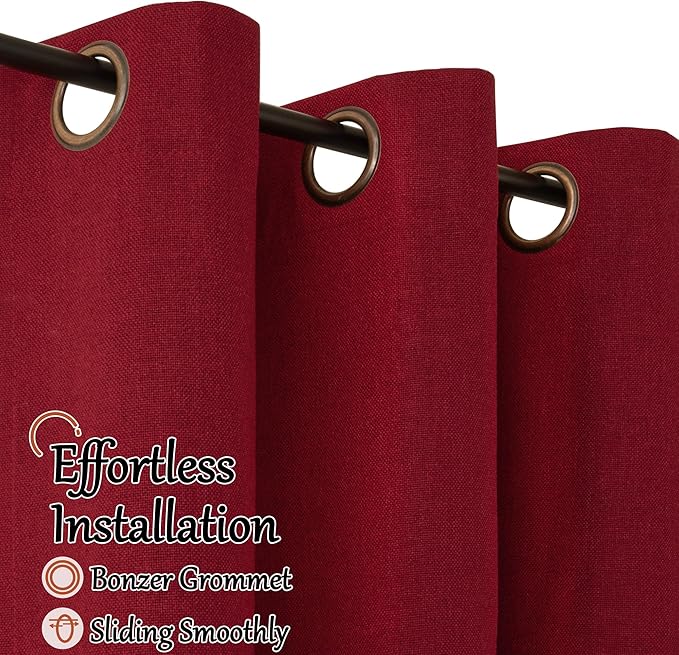 Lajode Linen Blackout Christmas Curtains - Red Thermal Insulated Curtains 90 Inch Long for Bedroom Living Room, Thick Heavy Light Blocking Energy Saving Soundproof Drapes Each 52x90 Inch 2 Panels