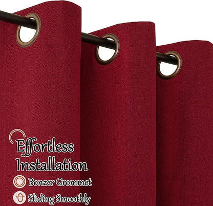 Lajode Red 100% Linen Blackout Curtains for Winter Christmas Decor 95 Inch Long 52 Wide, Extra Long Thermal Insulated Light Blocking Linen Curtains, Window Drape Each 52x95 Inch 2 Panels