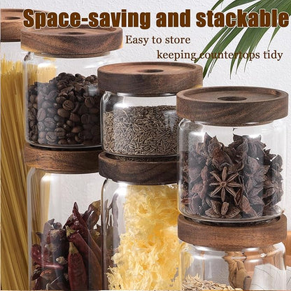 Viovian 16 oz Glass Coffee Jar with Wooden Lids Clear Glass Storage Canister Jars for Food Kitchen Tea Sugar Cookie Candy Nuts Counter Pantry 500ML