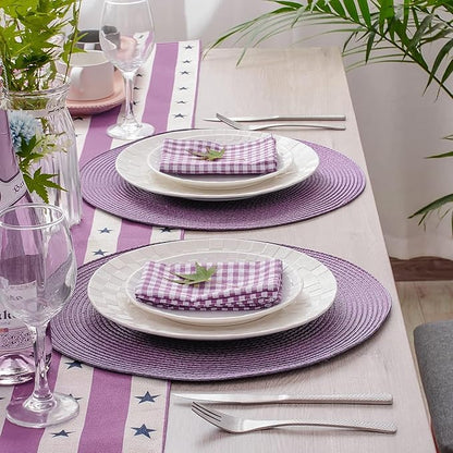 AHHFSMEI Round Braided Placemats 15 Inch Round Table Mats for Dining Tables Natural Woven Heat Resistant Place mats Set of 8 (Plum Purple)