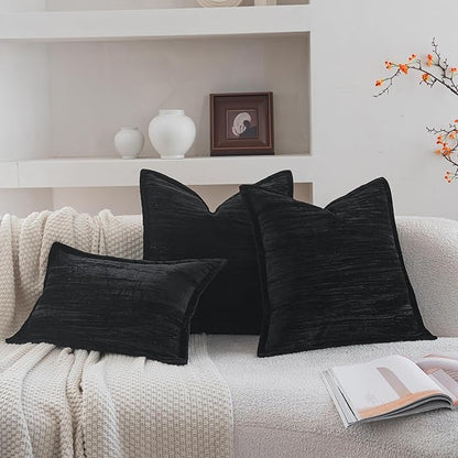 Neelvin Set of 2 Velvet Decorative Throw Pillow Covers 22x22 Inch Black Modern Luxury Cushion Covers Textured Pillow Cases for Living Room Home Decor Couch Sofa
