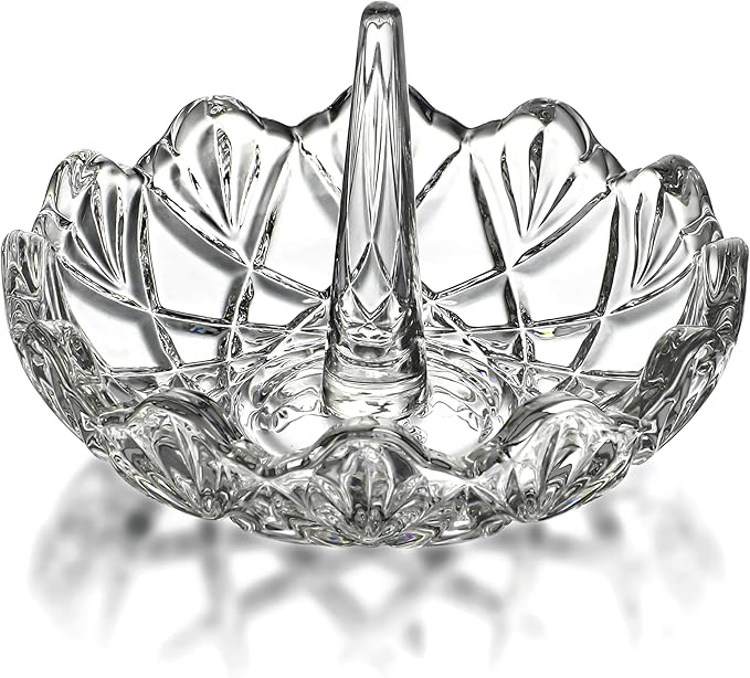 H&D HYALINE & DORA Clear Crystal Ring Holder, Glass Jewelry Dish, Display for Wedding, Wavy Shape Gift for Mom, Wife, Girl