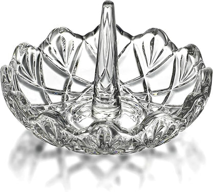 H&D HYALINE & DORA Clear Crystal Ring Holder, Glass Jewelry Dish, Display for Wedding, Wavy Shape Gift for Mom, Wife, Girl