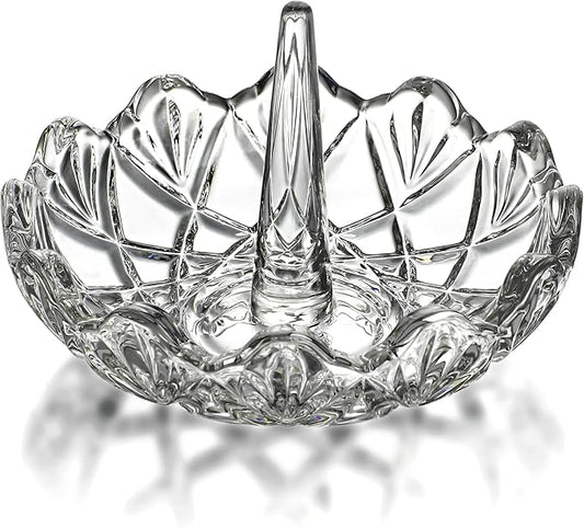 H&D HYALINE & DORA Clear Crystal Ring Holder, Glass Jewelry Dish, Display for Wedding, Wavy Shape Gift for Mom, Wife, Girl