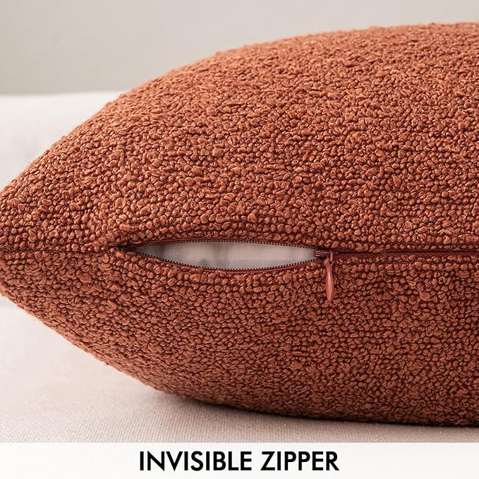 MIULEE 18x18 Inch Decorative Pillow Covers for Couch Bed Set of 2 Textured Boucle Neutral Winter Throw Pillows Burnt Orange Accent Solid Cushion Pillowcases Sofa Livingroom Home Decor