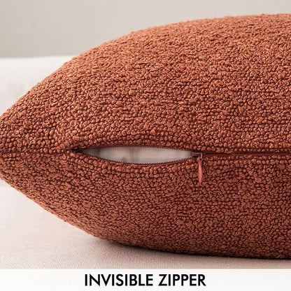 MIULEE 18x18 Inch Decorative Pillow Covers for Couch Bed Set of 2 Textured Boucle Neutral Winter Throw Pillows Burnt Orange Accent Solid Cushion Pillowcases Sofa Livingroom Home Decor