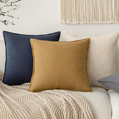 Foindtower Pack of 2, Decorative Linen Soild Throw Pillow Covers Soft Accent Cushion Case Boho Farmhouse Pillowcase for Chair Couch Sofa Bedroom Living Room Home Decor 20 x 20 Inch Honey Mustard
