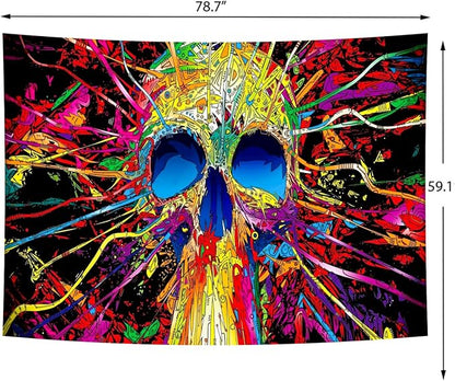 Delur Skull Tapestry Gothic Horror Colorful Skeleton Mystic Dark Tapestry Wall Hanging Trippy Vintage Aesthetic Witchy Psychedelic Headboard for Bedroom Living Room Home Decor (59.1" x 78.7")