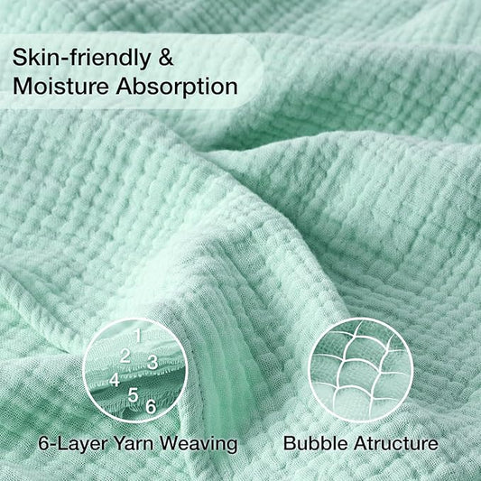 100% Cotton Muslin Blanket Large 50" x 70", Breathable and Lightweight Cotton Throw Blanket for Bed and Couch, Soft Cooling Summer Gauze Blanket for Adults All Season, Mint