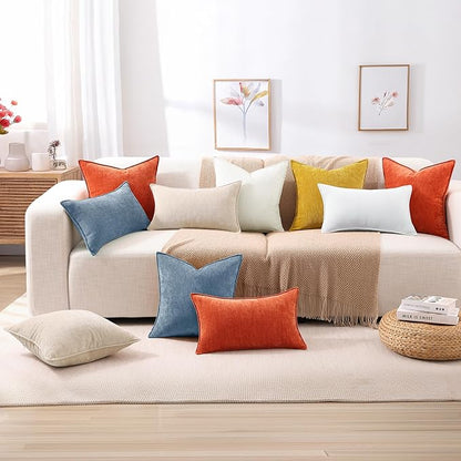 decorUhome Spring Couch Euro Sham Throw Pillow Covers 22x22 Set of 2, Decorative Soft Velvet Neutral Chenille Pillow Covers with Elegant Design for Sofa Bed Living Room Home Decor, Blue Grey
