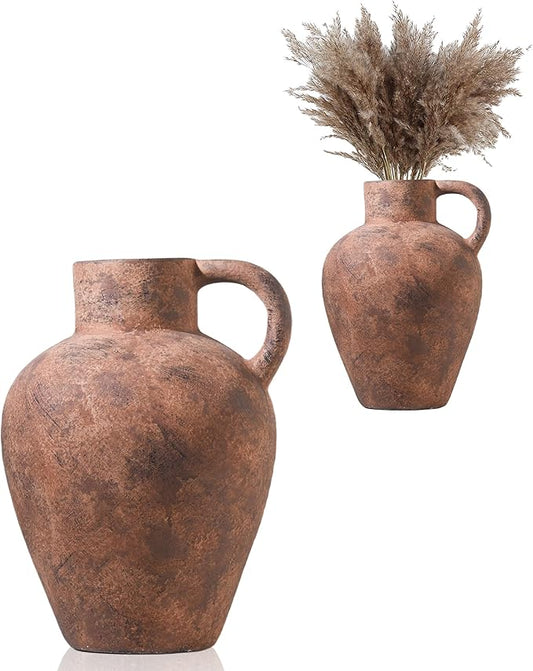UPWOIGH 12" Vintage Single Handle Terracotta Vase – Rustic Mediterranean Farmhouse Decor