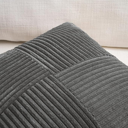 Fancy Homi 2 Packs Dark Gray Samll Decorative Throw Pillow Covers 12x12 Inch with for Couch Bed Sofa, Rustic Farmhouse Boho Home Decor, Soft Corss Patchwork Corduroy Square Cushion Case 30x30 cm